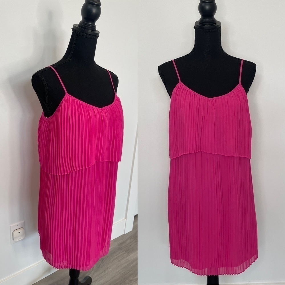 BCBGeneration Pink Mini Pleated Spaghetti Strap Dress